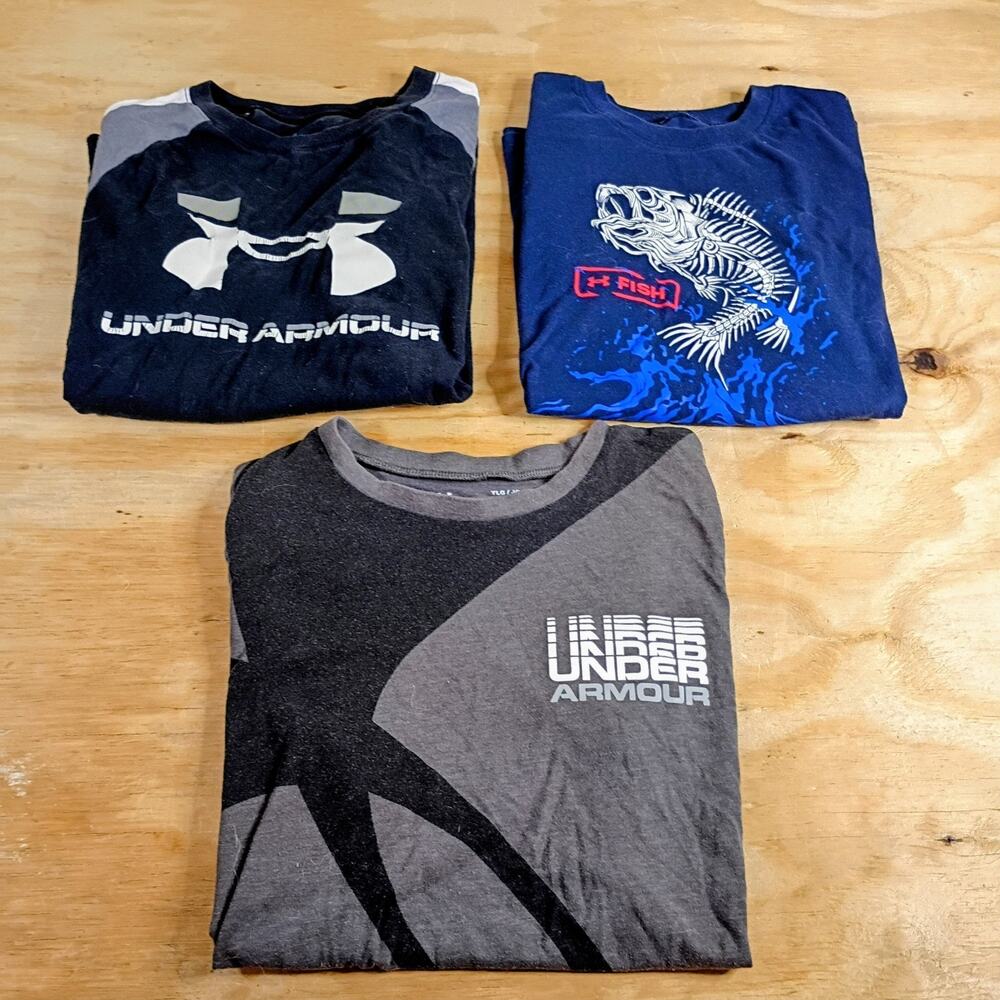 Under Armour Boys Youth Large YLG Lot of 3 T-Shirts Graphic Tees Heatgear Fish
